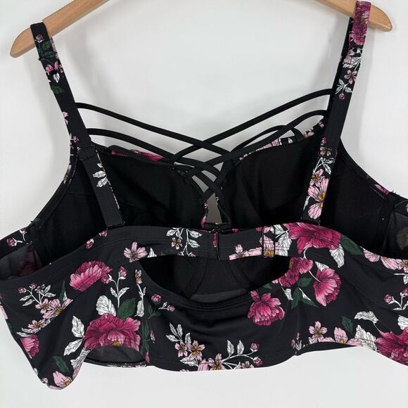 Torrid Floral Strappy Push Up Balconette Bikini Top in Black/Pink/White | 3R - Picture 6 of 8
